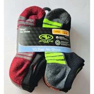 Athletic Works Boys' No Show Socks 10-Pair Pack Size Large Shoe Size 3-9
